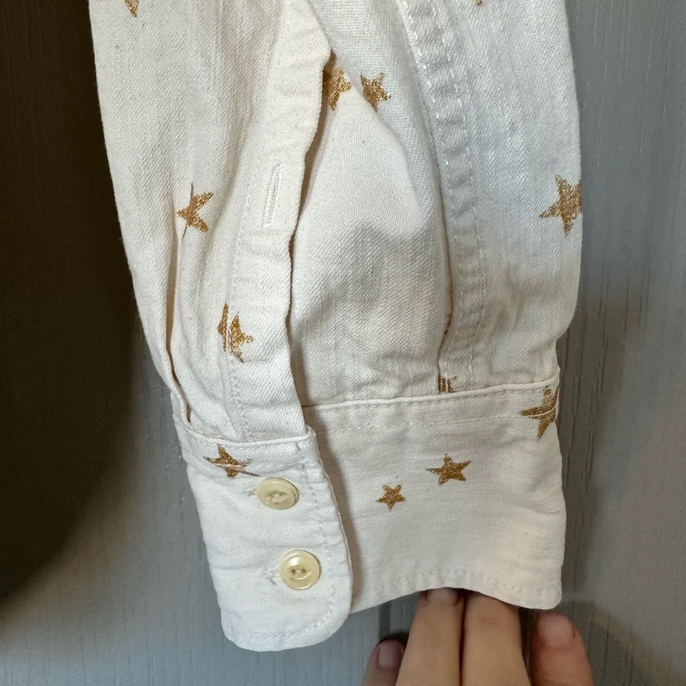 J.Crew Star Embroidered Utility Shirt Shacket Cream Gold Stars Button Front Sz S